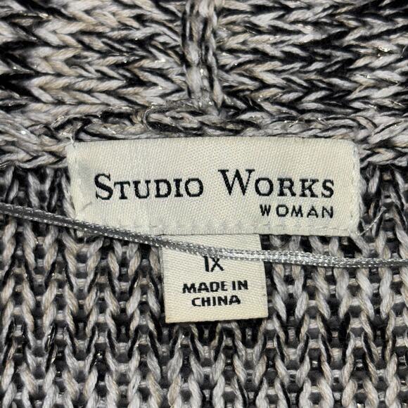 Studio Works Cardigan 1X Gray Silver Metallic Marled Cozy Classic Soft Cottage - Picture 2 of 8
